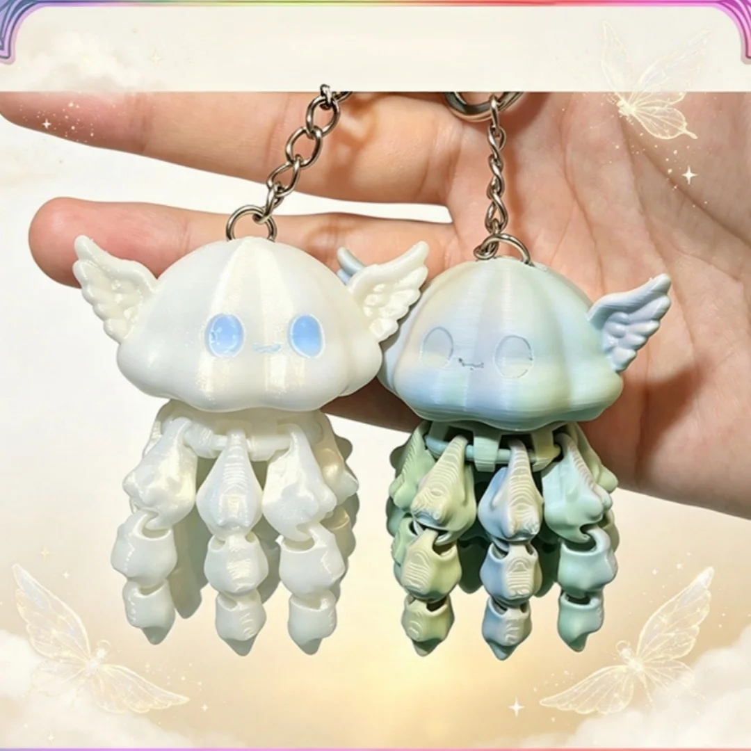 1/4PCS 3D Printed Devil Jellyfish Keychain Fidget Toy, Ocean Creature Bag Charm, Halloween Pendant Ornament Creative Party Gift