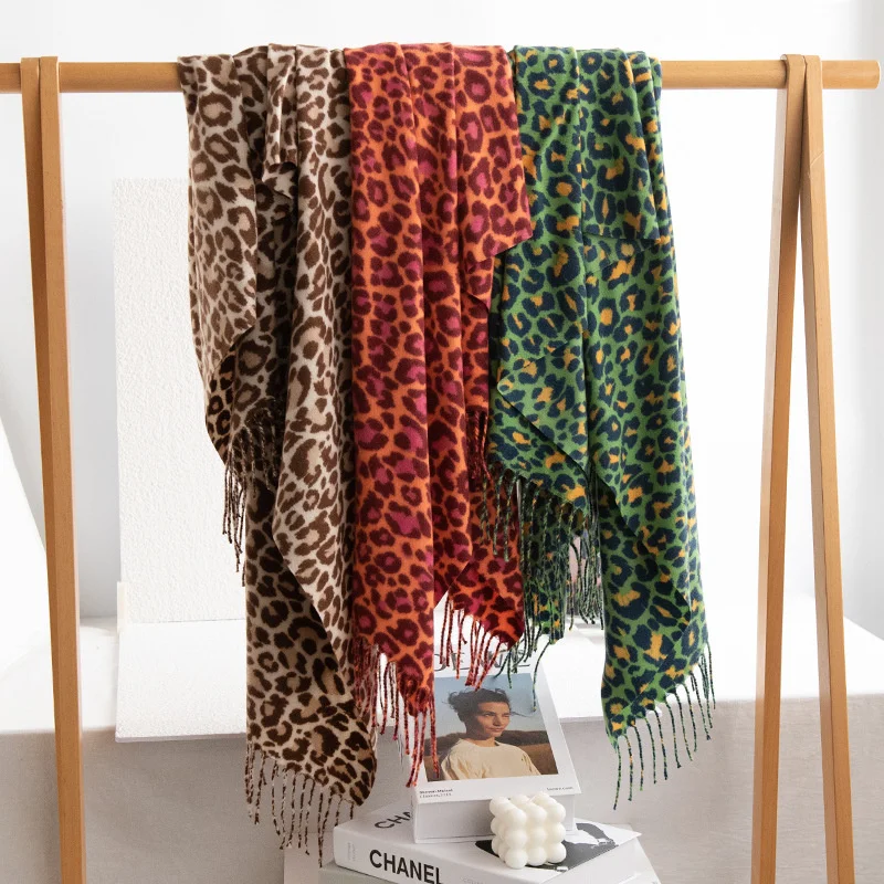 68*180cm Animal Leopard Print Women Winter Warm sciarpa hijab nappe scialle lungo Cashmere Pashmina Hijabs sciarpe Wraps Lady