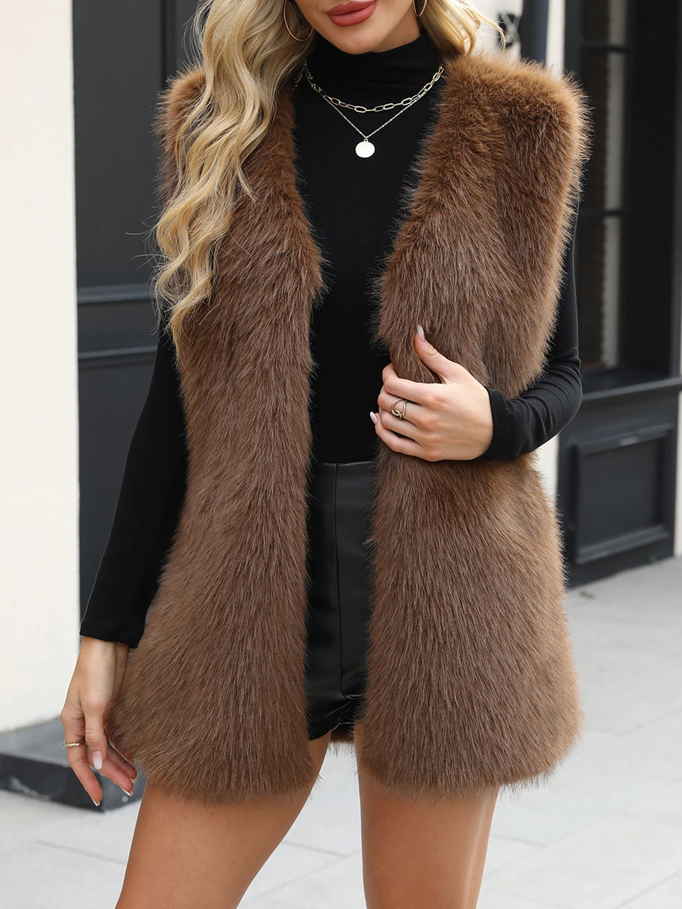 

Женское свободное пальто без рукавов на пуговицах спереди, повседневное однотонное зимнее модное большое пальто