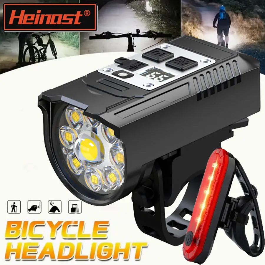 9LED Cycling Torch Rechargeable Bicycle Front Lights MTB Road Bike Headlight Tail Warning Lamp Waterproof Cycling Accessories