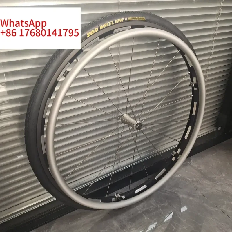 A Pair 24-Inch Sports Wheelchair Rear Wheels With Titanium Spokes, Aluminum Bracelets, Pneumatic Rubber Tires, Racing Wheelchair