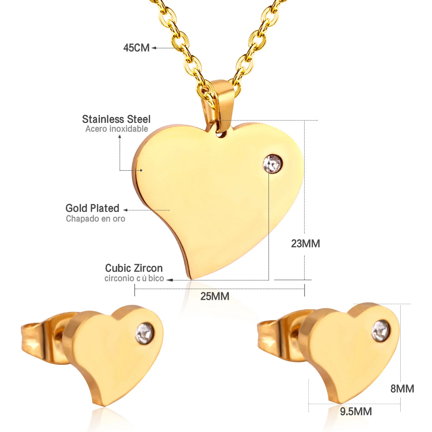 Heart Rhinestone Necklace Earring Set for Women