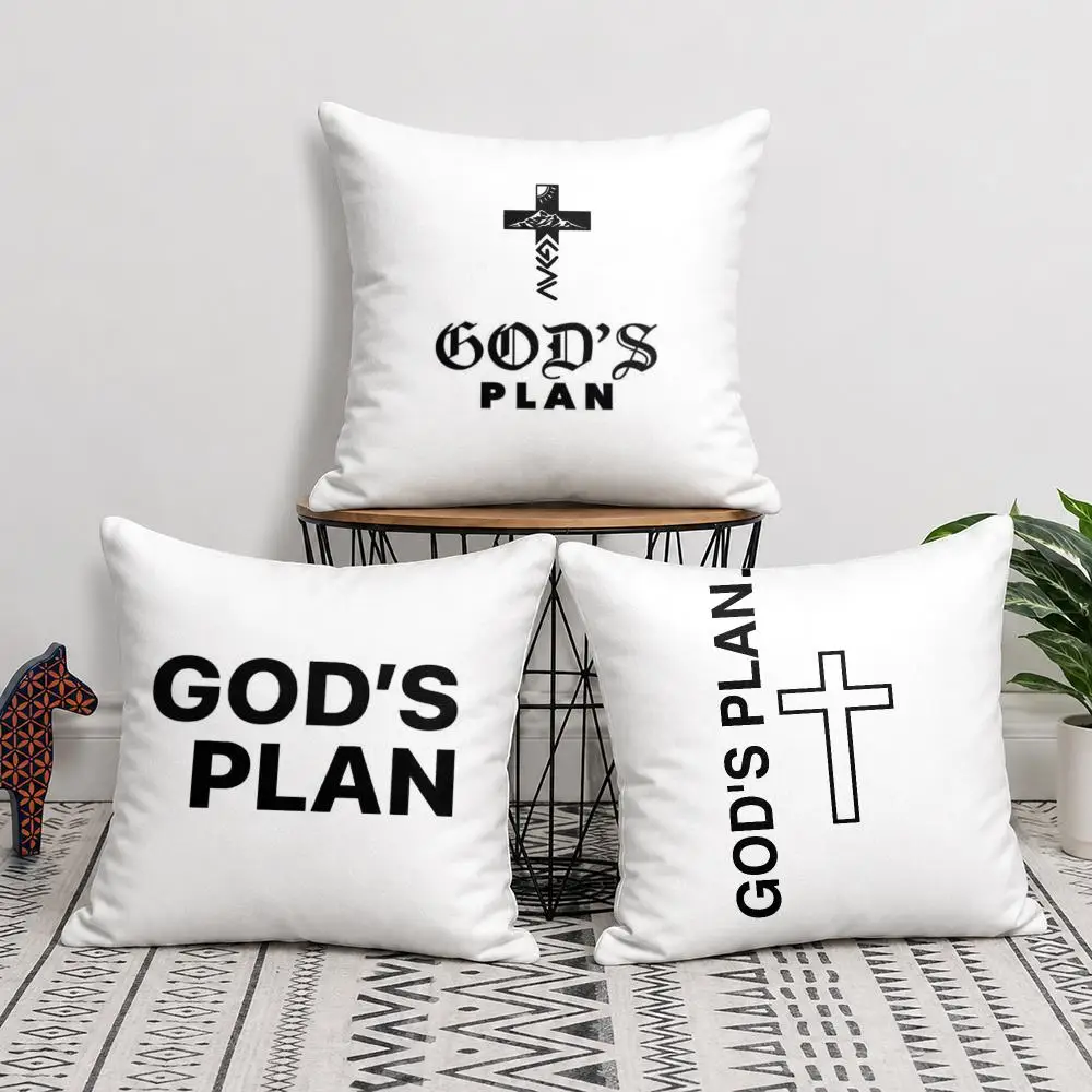 Gods Plan Cushion Cover Soft Short Plush Double-Sided Printing Home Decor Machine Washable Pillow Case Gift