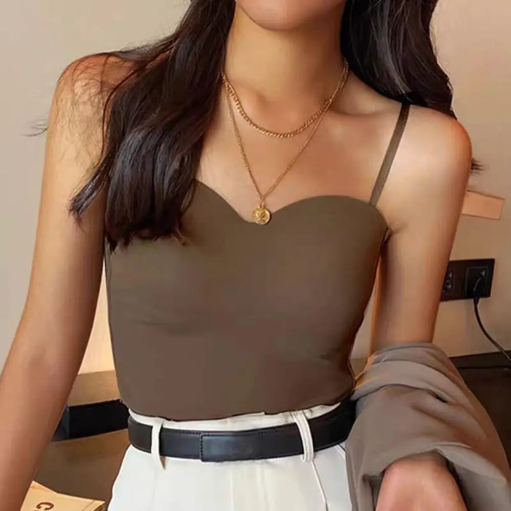 Hot Girls Wearing Solid Color Halter Tops Sexy Slim Bottoming Shirts Women Seamless Outer Vest Bras Slim Camisole With Chest Pad