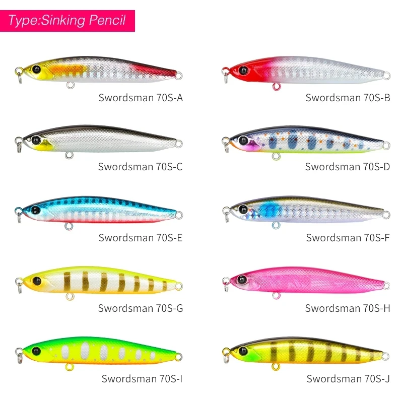 TSURINOYA 2PCS 70S Sinking Stick Bait 70mm 7.6g Pencil Fishing Lure Full Swimming Layer Long Casting Fake Fish Hard Bait