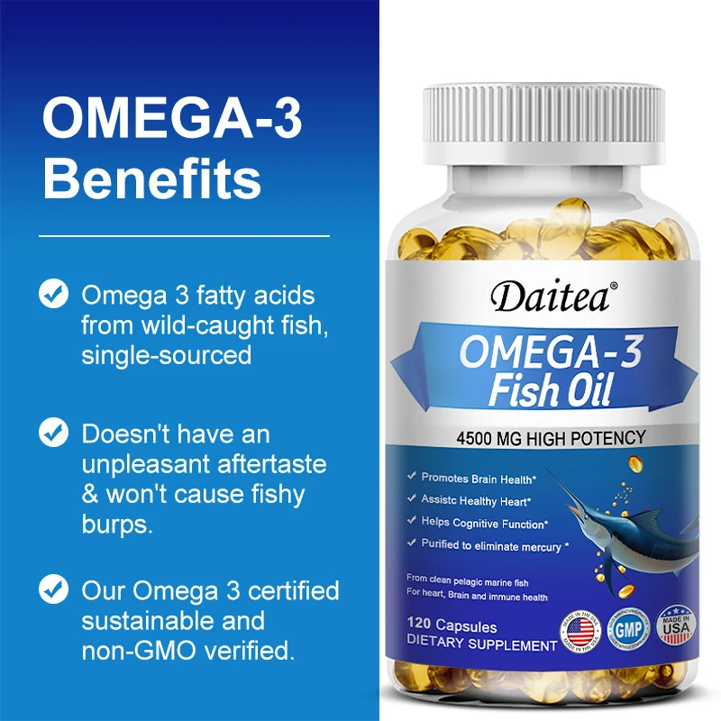 Daitea Omega 3 Fish Oil Capsules Improve Mood, Stress, Strengthen the Brain, Improve Eye and Heart Health Supplement