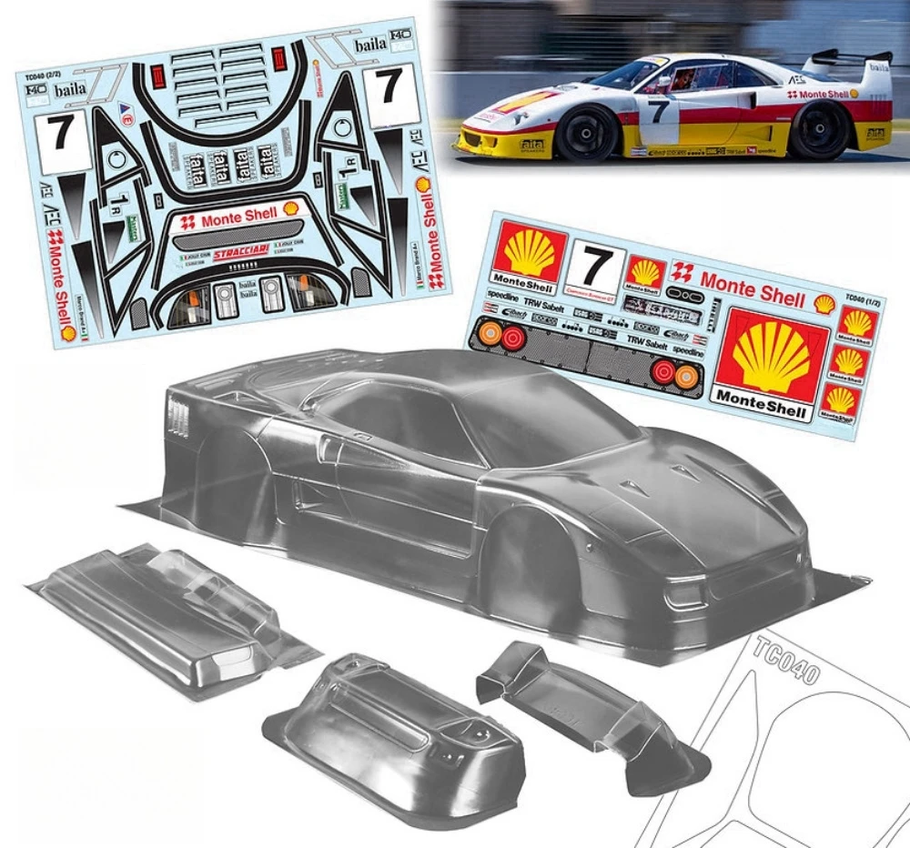 Scale 1/10 Ferari F40 Clear Lexan body set fits RC Drift Chassis 255mm-260mm Wheelbase Tamiya TT01 TT02 Kyosho fazer mk2 Yokomo