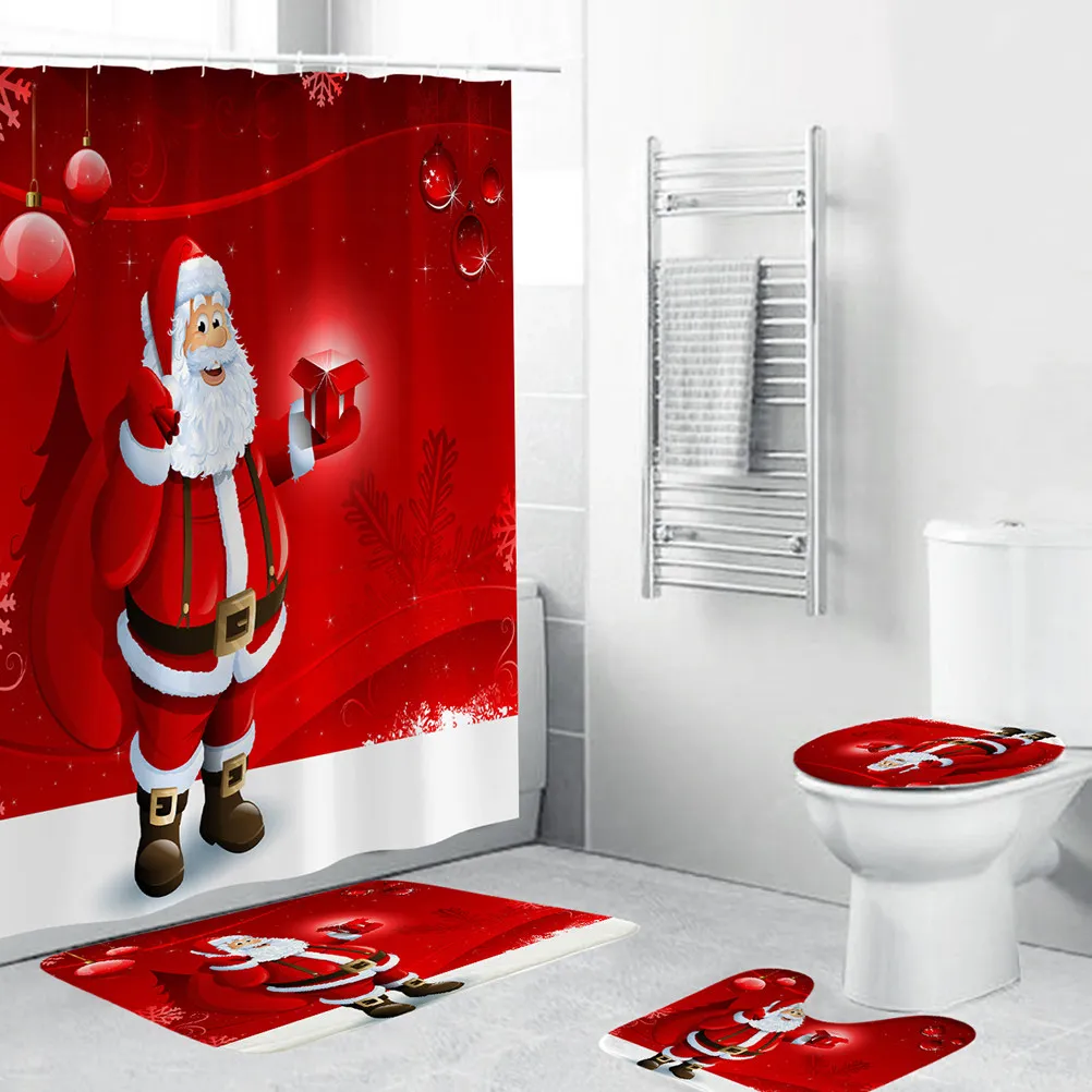 

1 pc Waterproof Shower Curtain Christmas Santa Claus Pattern Bathroom Decor Xmas Polyester Curtain Mildew Proof Reusable