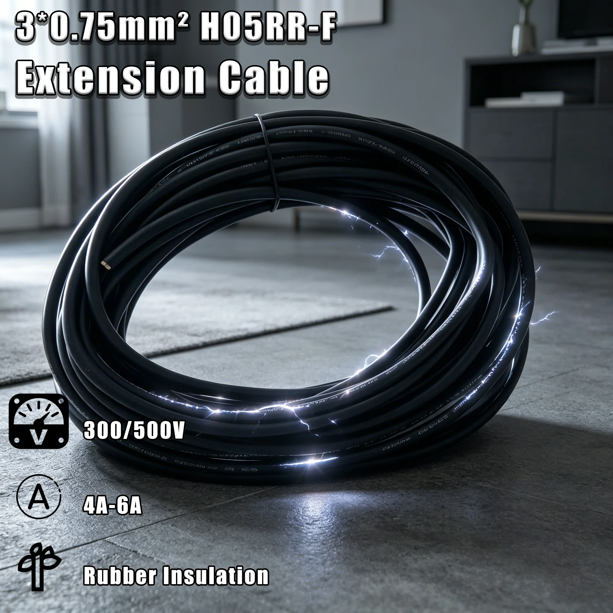 3 Core H05RR-F Rubber Cable 0.75mm² Flexible Wire 1.8/3/5/10/15/20/30M for LED Lamp Lighting Home Appliance DIY