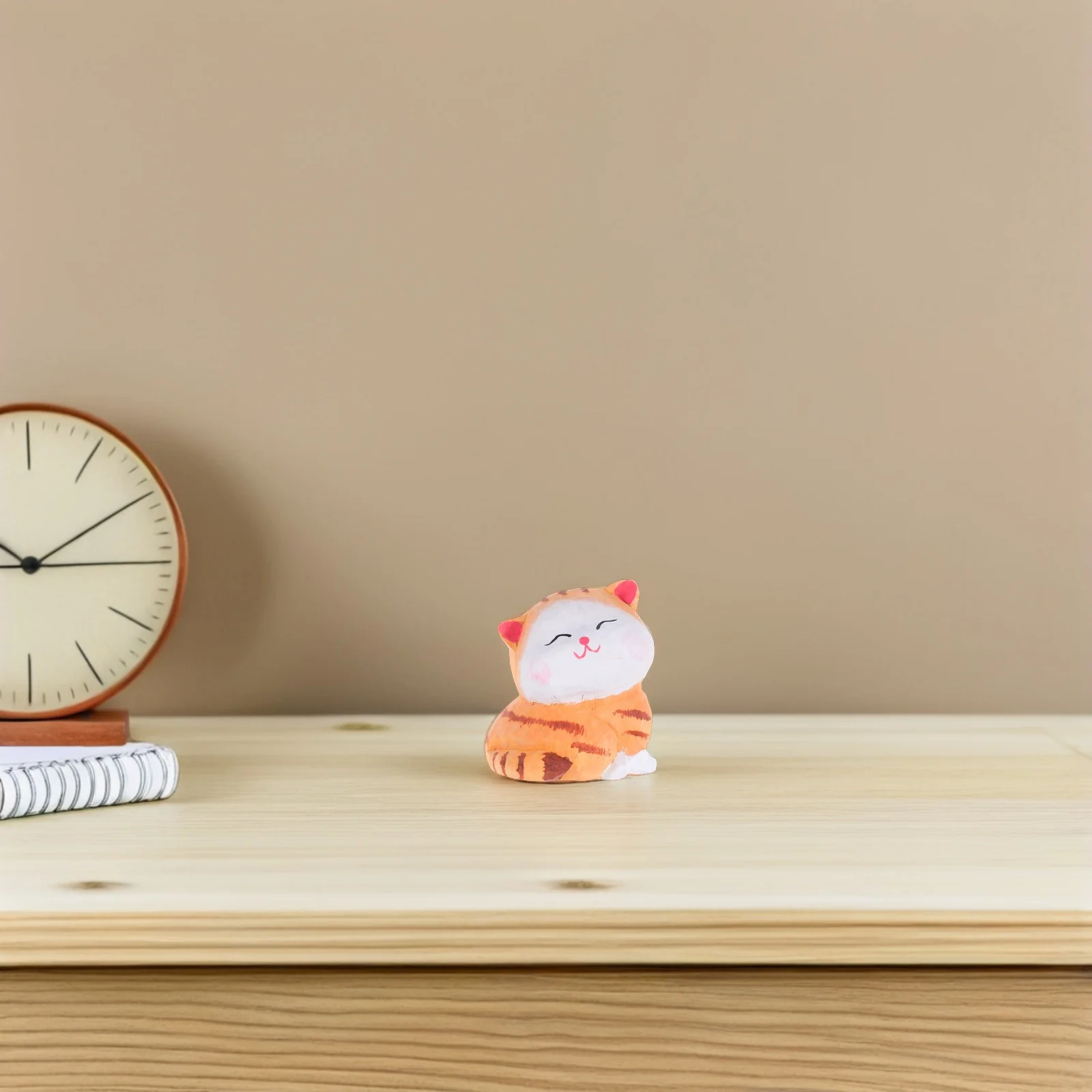 

Miniature Hand Carved Wood Cat Statue Cute Kitten Decoration for Desk Mantel Tray Coffee Table Natural Cottage Style Home Decor