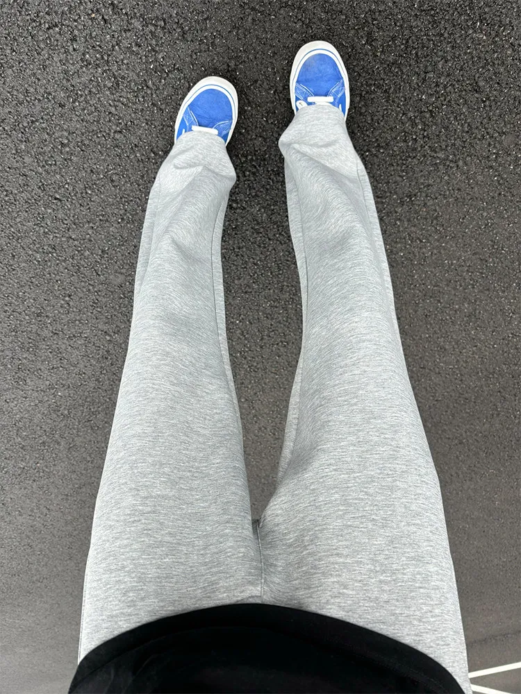 Cleanfit Grey American Style Wide Leg Casual Pants Men's Loose Elastic Waist Straight Cut Trousers Summer Fashion Daily Wear