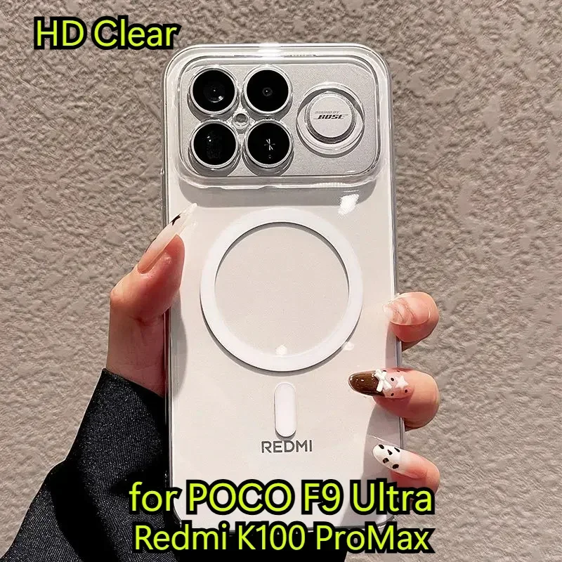 Ultradünne transparente magnetische Hüllen für POCO F9 F8 Ultra Redmi K100 K90 Pro Max, klare, vergilbungsbeständige Magsafe-Hartschalenhülle.