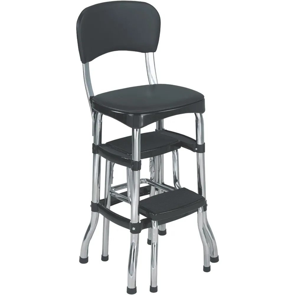 كرسي بارتفاع عداد أسود على الطراز العتيق ومقعد متدرج