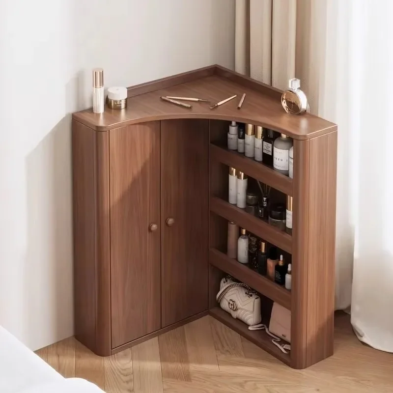 Solid wood corner triangle dresser, modern small locker with light