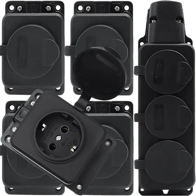 

16A EU Waterproof Outdoor Power Socket Wireless Expansion Strip with Cover Power Strip 1/2/3-position Outlet Connector Supplies