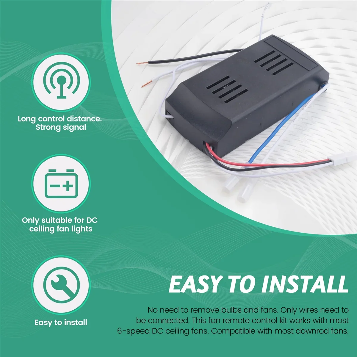 Universal Ceiling Fan Remote Control Kit Replacement, 6-Speed & Timing, Remote Replacement For DC Ceiling Fan Light