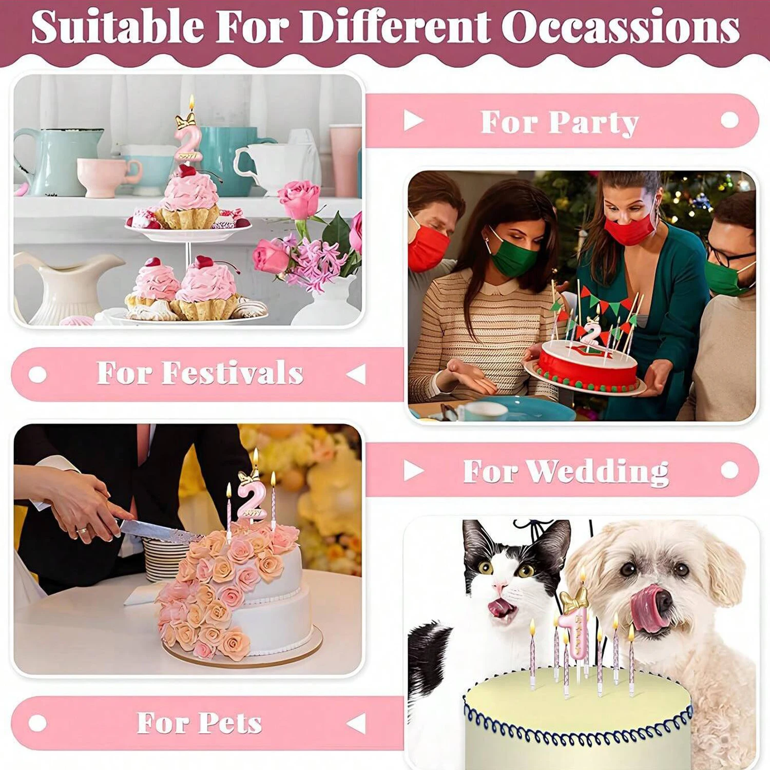 Number 1-9 Birthday Candle Pink Birthday Candle Girl Cupcake Candles in Holders for Cake Topper Birthday Baking Decor Supplies