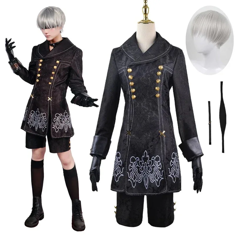 LQGame 9S Cosplay Cotsume YoRHa No. 9 Type S Uniform Jacket Pants Eyemask Gloves Wig for Halloween Comic Con