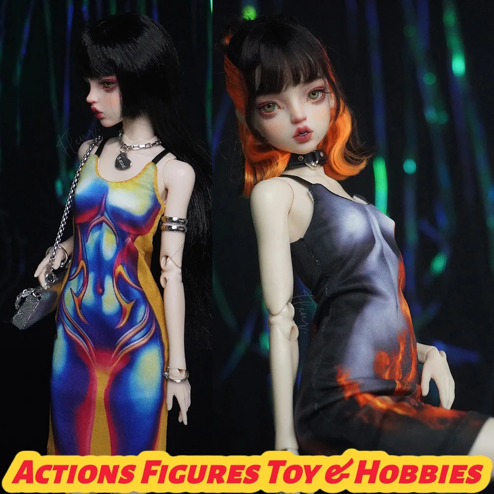 

1/6 BJD Dolls Illusionary Art Printed Sling Mid Dress Tight Strap Hips Wrap Skirts for ob24 Specoal 6-point DOOARE Barbi Blyth