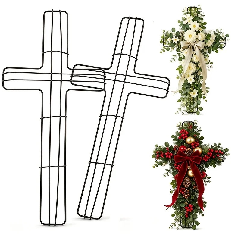 1/3pcs Cross‑Shaped‑Metal‑Wire‑Wreath‑Frame, Iron‑Wire‑Cross‑Floral‑Hoop for DIY‑Christmas‑Floral‑Arrangement & Party‑Decor