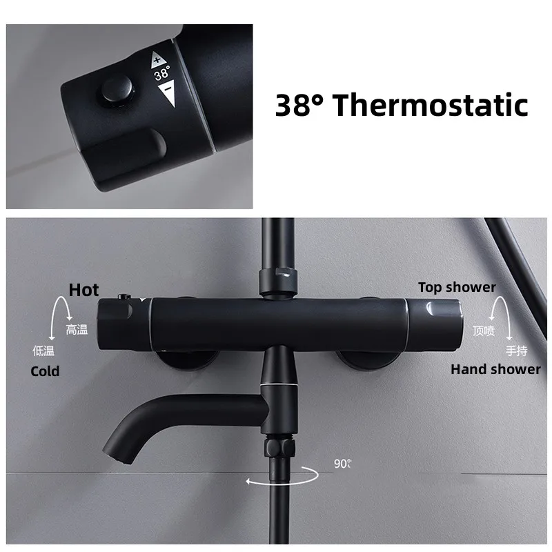 Luxo Thermostatic Shower Set Black Faucet Temperature Bathroom System Mixer Tap Salle De Bains Intelligente Handheld Sprayer