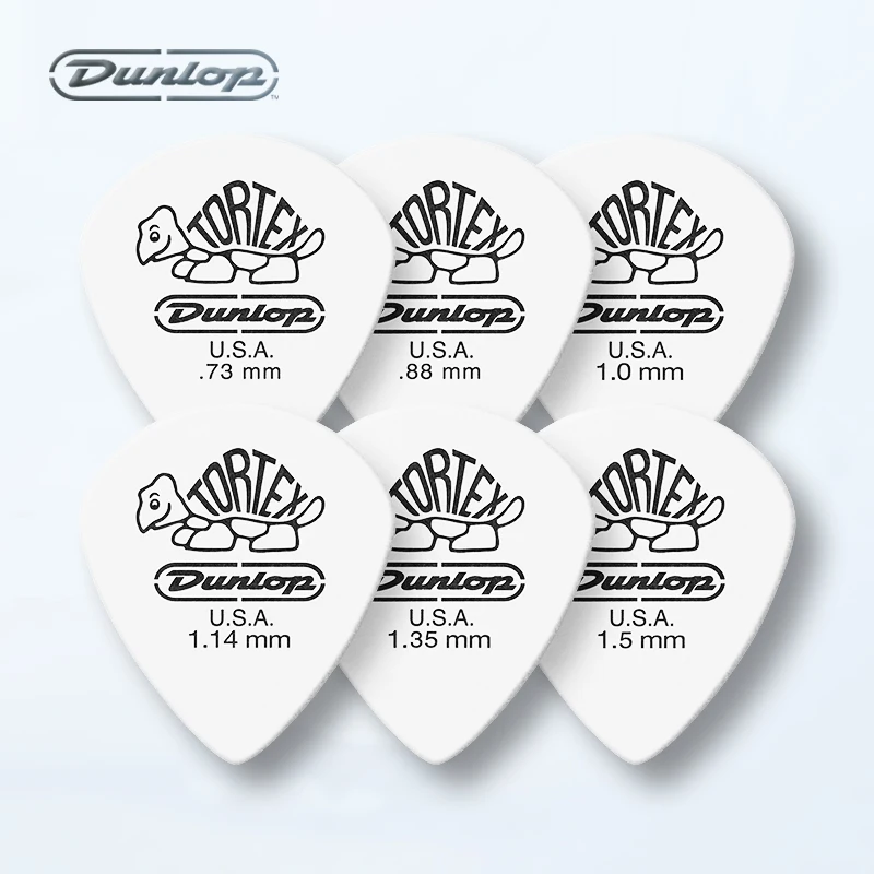 6pcs Dunlop Guitar Picks 478R Tortex White Jazz III Pick 0.73/0.88/1.0/1.14/1.35/1.5 mm, USA Original Guitar Accessories