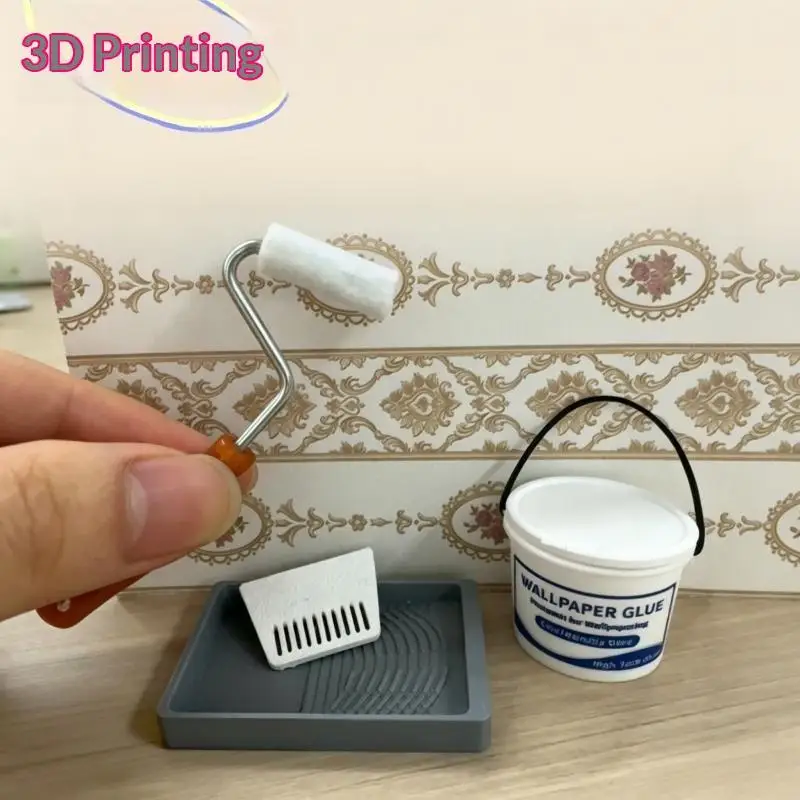 1 Set Dollhouse Miniature House Scene Sponge Roller Paint Brush For Model Painting Scenery Props