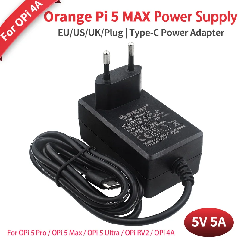 Adaptador de corriente Ultra Orange Pi 5 5V 5A USB tipo C fuente de alimentación opcional enchufe UE EE. UU. Reino Unido para OPi 5 Max / OPi 5 Ultra / OPi RV2 / 4A