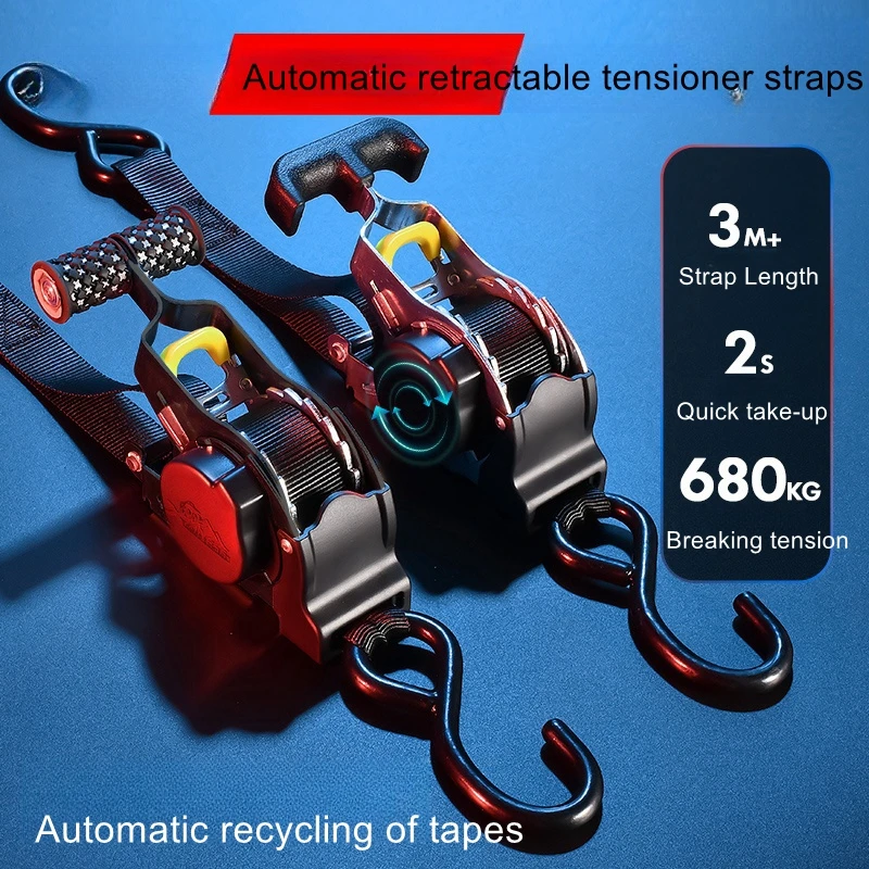 Automatic recovery straps motorcycle car off-road vehicle self-driving camping luggage fixed straps tensioner