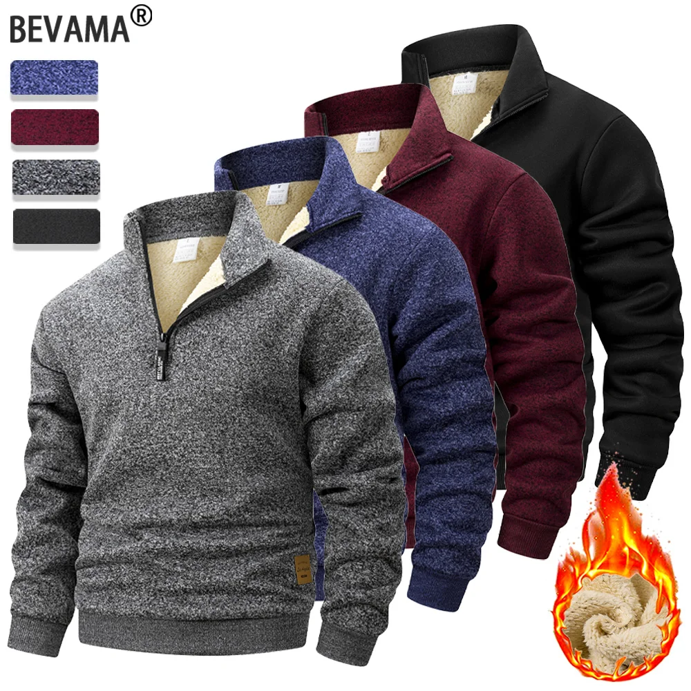 الشتاء الرجال نصف سستة بلوزات بلون كم طويل البلوز الياقة المدورة صوف مبطن الوقوف طوق في الهواء الطلق البلوزات الدافئة