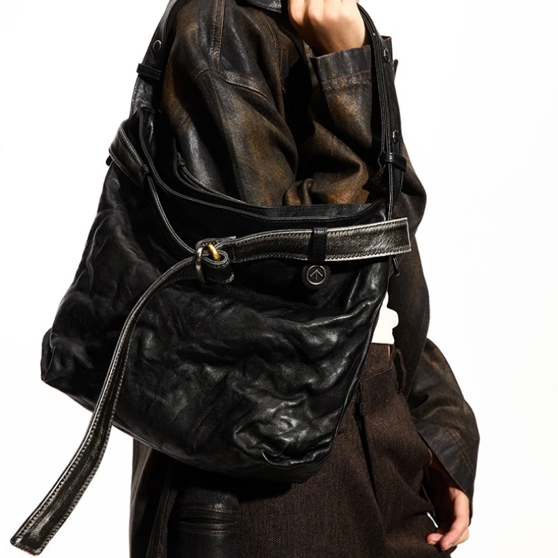 GROTTO 2025 New Style Small Leather Tote Crossbody Shoulder Bag with Wide Shoulder Strap