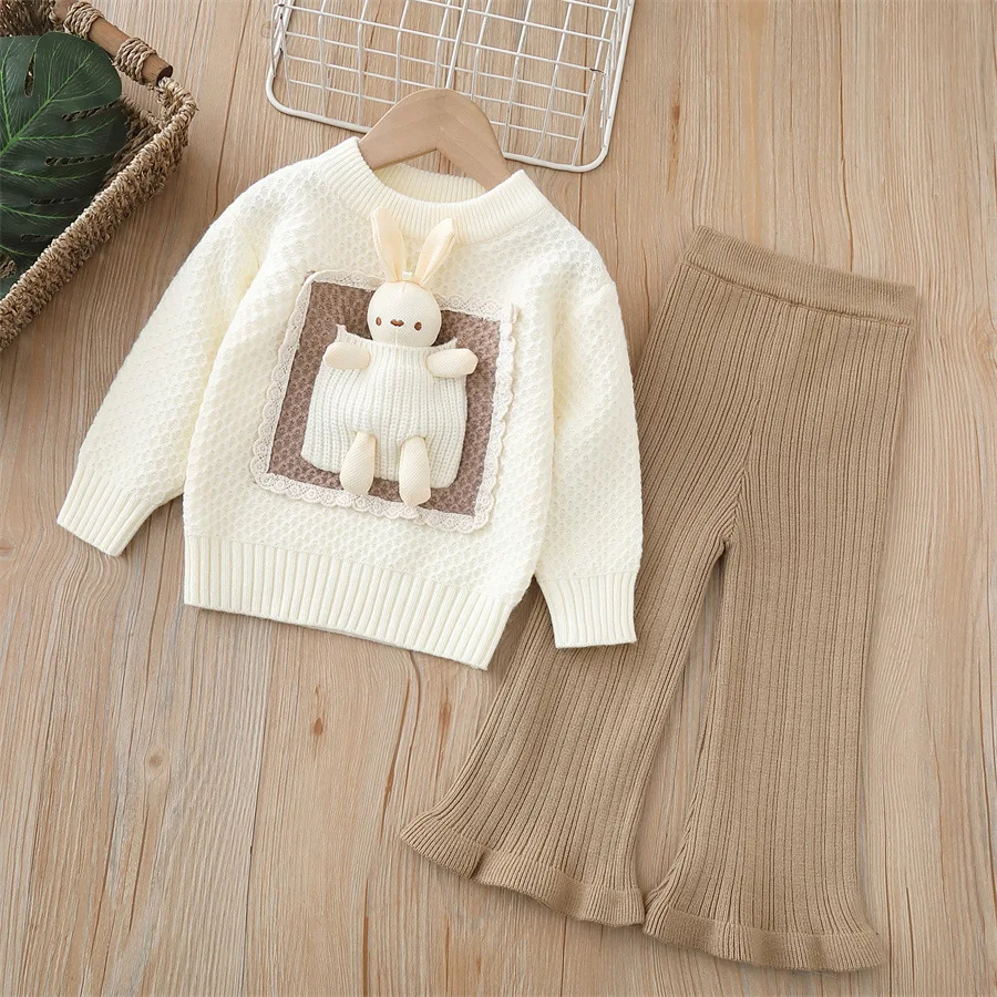 Girls Knitted Clothes Sets Spring Autumn 2026 Children Woolen Jersey Sweaters Pants 2pcs Cute Suit For Baby Coats Outfits Kids 6