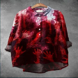 Men's long -shirt shirt Halloween, horror fresh blood stain shirt, trend party clothing, street casual shirt