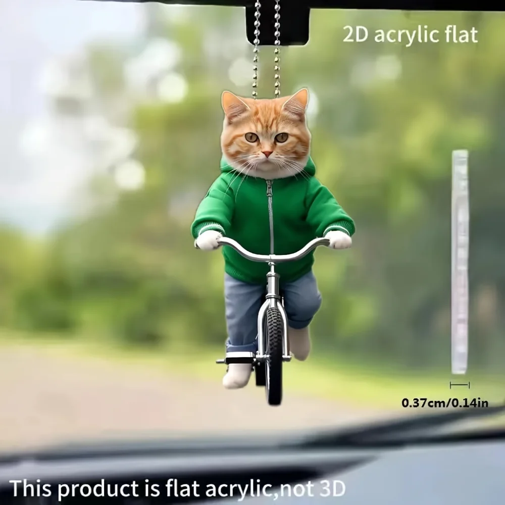 

Cat on Bicycle Pendant Keychain Cute Dressed Kitten 2D Acrylic Hanging Ornament,Decor for Car,Backpacks,Home,Festive Party,Gift