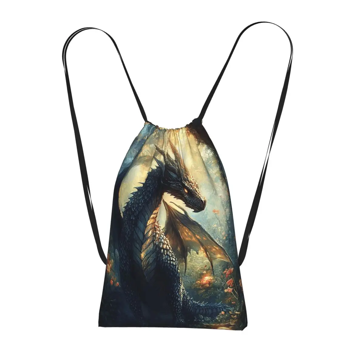 Green Dragon In The Forest Backpacks Portable Drawstring Bags Sports Bag Book Bags for Man Woman School