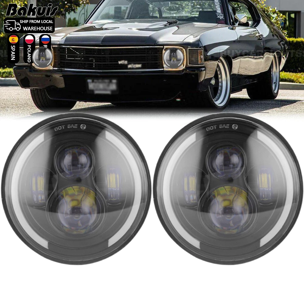 

2pcs Car 7" Headlight for Chevy 1971 Round LED Headlights Kit High Low Beam for Land Rover Defender 90 110 Offroad Accessory