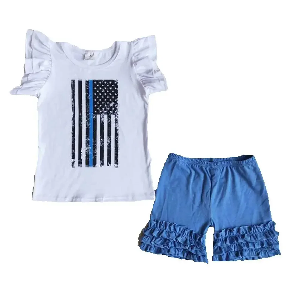 A7-12 girl blue flag short sleeve set