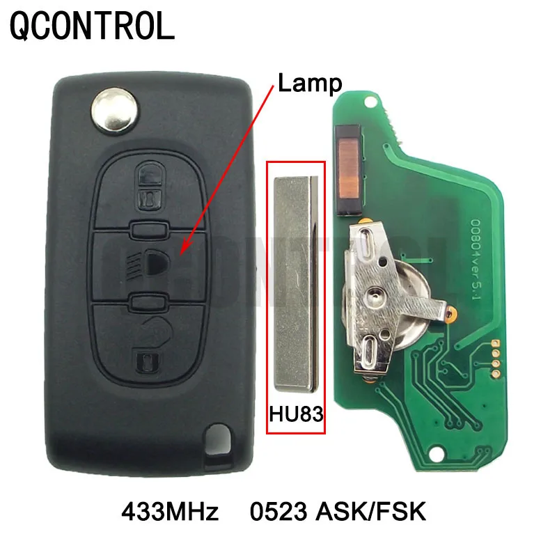 

QCONTROL 433MHz Auto Remote Key for PEUGEOT Car Partner 807 407 308 307 207 CC SW Expert KeyChain (CE0523 ASK/FSK, HU83 Blade)