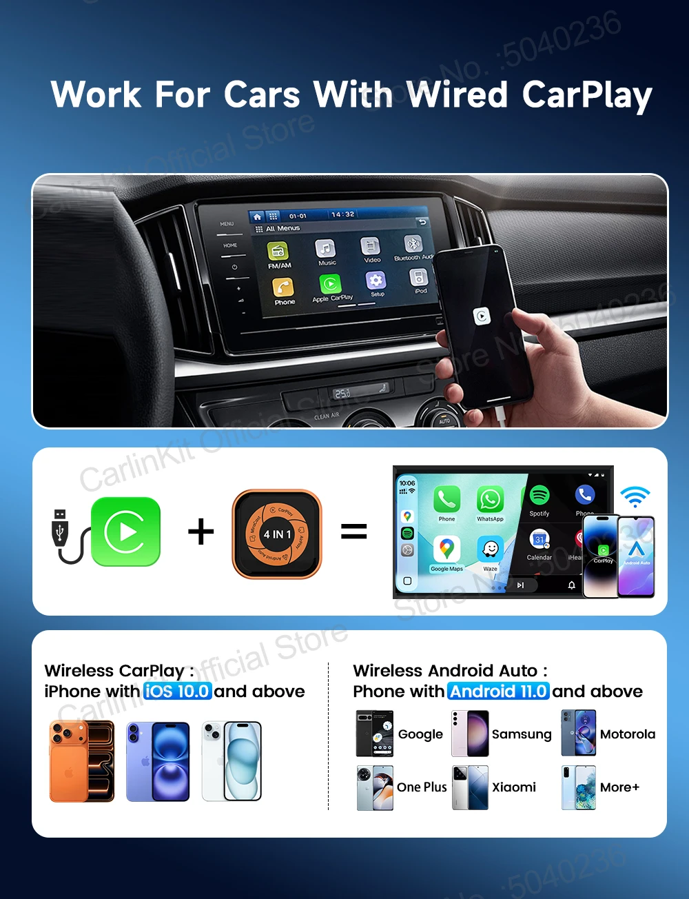 Mini Ultra 6 4-in-1 Wireless-Adapter, kabelloses Bildschirm-Spiegelungsgerät, Android Auto CarPlay-Adapter für kabelgebundene CarPlay-Fahrzeuge, einfache Verbindung. – Detail 4