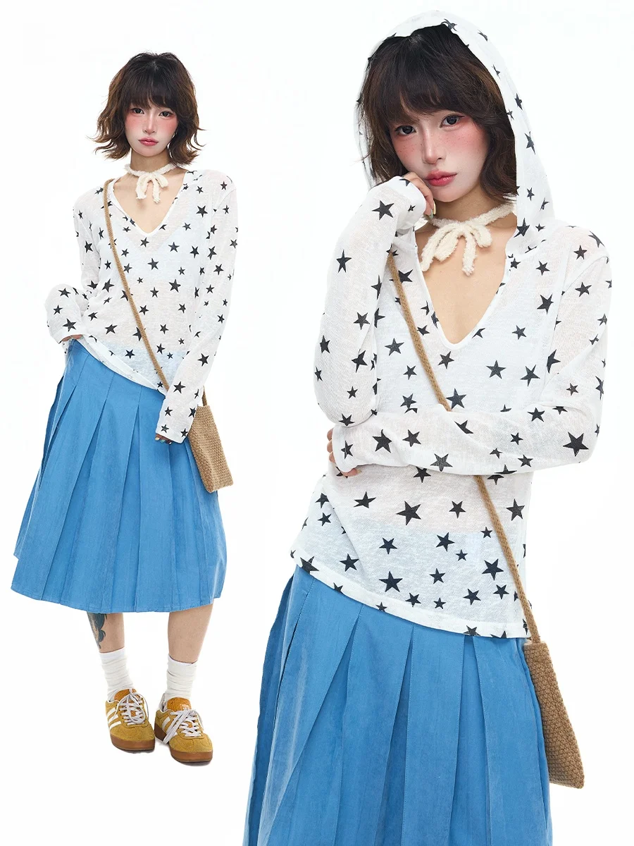 

Sanowers American Sle Long Sve T-irt Women's Spring Autumn Loose Micro Transparent Spicy Girl Inner Wear Top