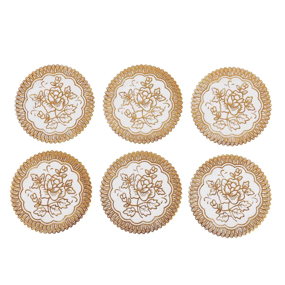 M21K  6 Exquisite Gold-tone Flower Dinning Table COASTERS SET