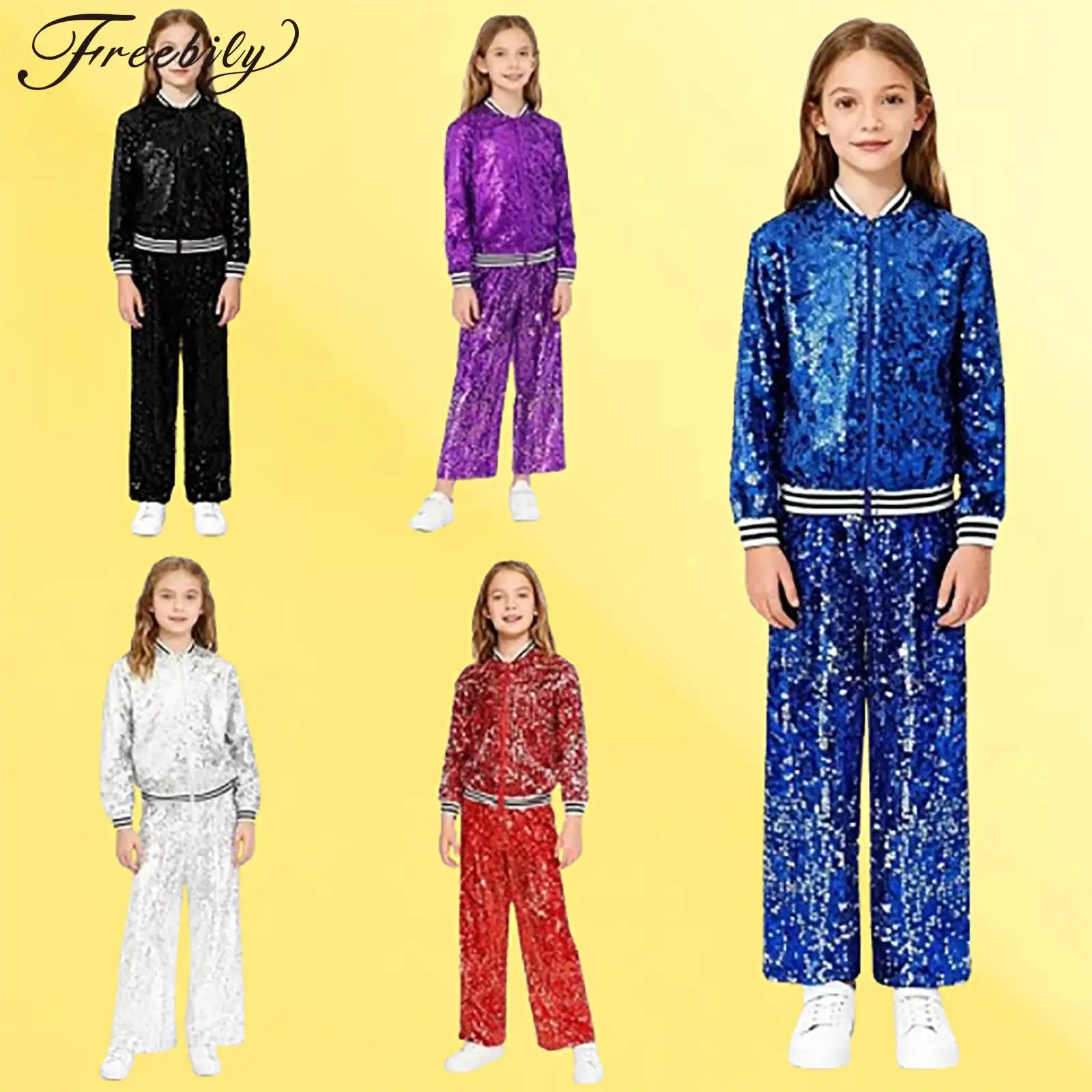 Costume da discoteca per bambini con paillettes scintillanti streetwear anni '70 e '60 per ragazze, vestito alla moda, costume da ballo di strada hip-hop