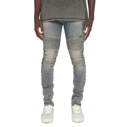 Men's Stretch Skinny Vintage Biker Jeans Motorcycle High Street Denim Jeans