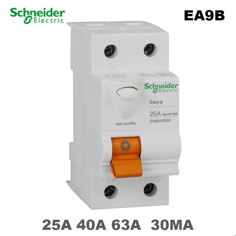 Schneider EASY9B 230VAC 2P25A 40A 63A 30MA Leakage Circuit Breaker Protectio Switch Residual Current Operation Protection Device