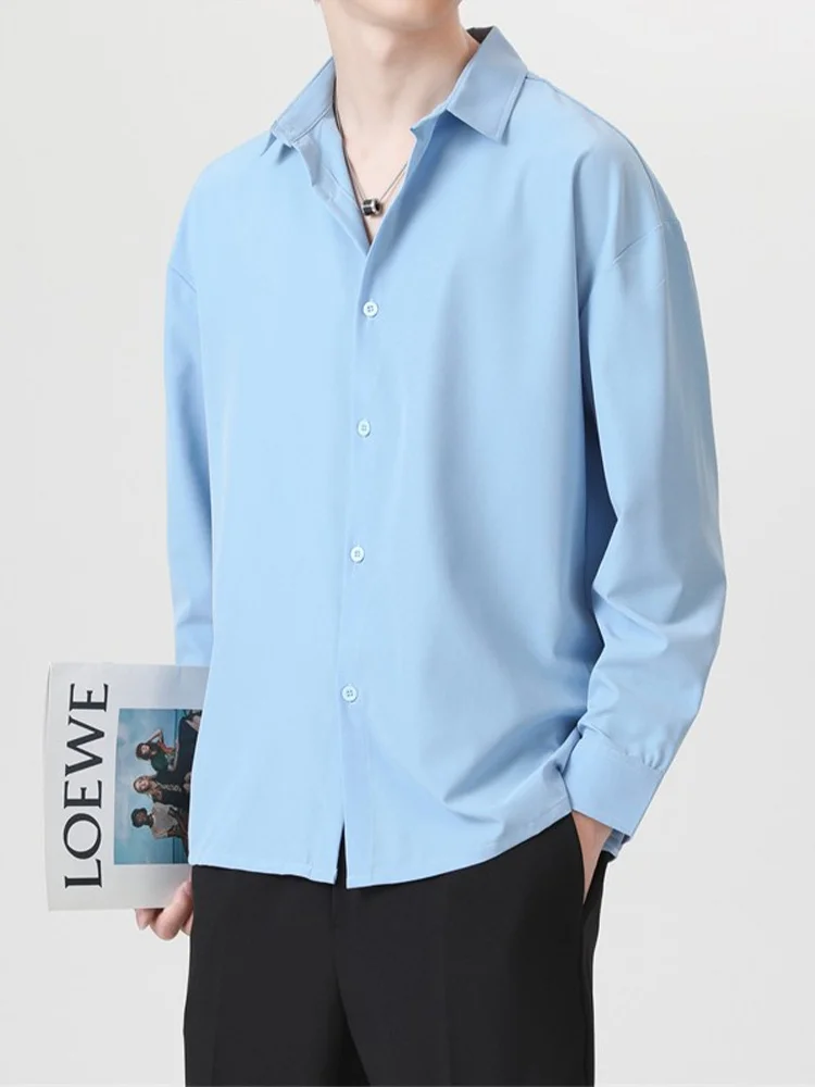 

Ice Silk Casual irt Men's Summer New Sle Breathable Trendy Long Sve Loose Fit Button up Youthful Polyester Blend irt