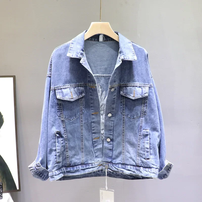 

2023 Spring Autumn Loose-Fit Denim Jacket Handsome Boyfriend Wind Heavy Embroidery Pink Denim Jackets Women's Street Coat