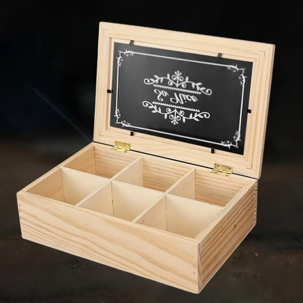 High Quality 6 Grids Wooden Tea Box Dust-proof Space Saving Desktop Organizer Multifunctional Handmade Tea Bag Holder Kitchen