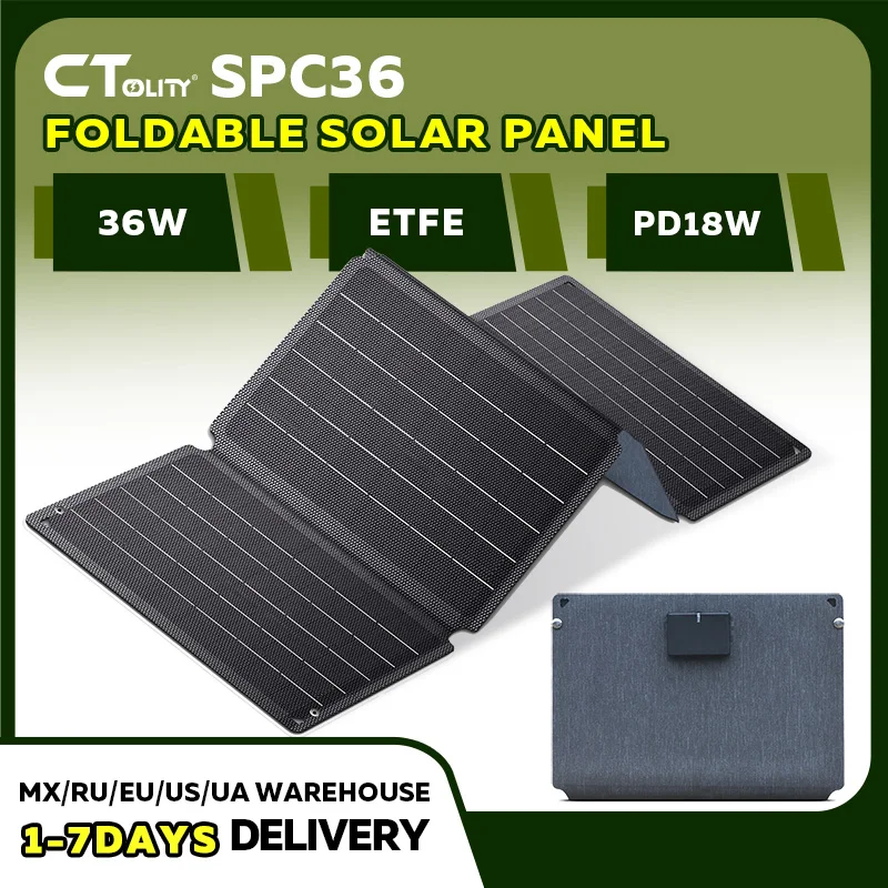 

CTOLITY 36W 14V ETFE Portable Solar Panel Foldable Folding Solar Charger MPPT with DC USB Phones Tablets Outdoor Camping Hiking