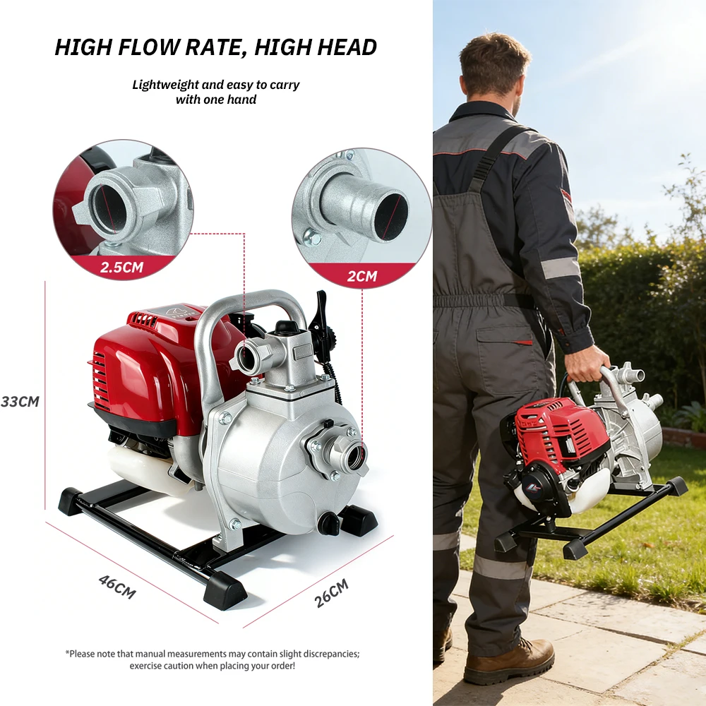 Portable High Lift Water Pump 2 Stroke 4 Stroke Petrol Engine Self Priming for Agricultural Irrigation Field Water Transfer
