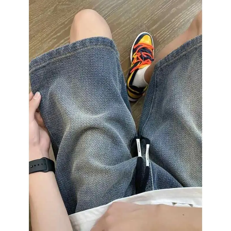 Shorts Jeans Femininos Estilo Americano, Cintura Solta, Fino, Plus Size, Efeito Emagrecedor, Perna Larga, Comprimento Médio (...